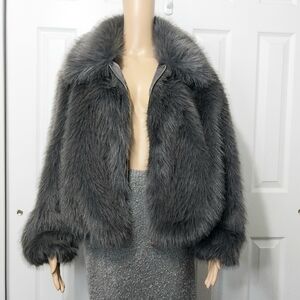 Rebecca Minkoff Fuax Fur Coat,‎ Grey, NWT, Size L